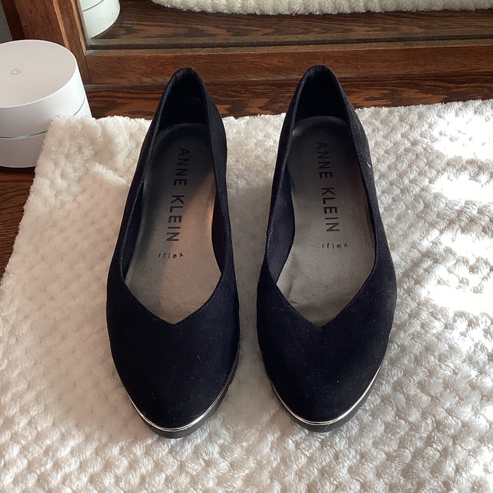 Anne Klein Women's Black Flats with Silver Trim